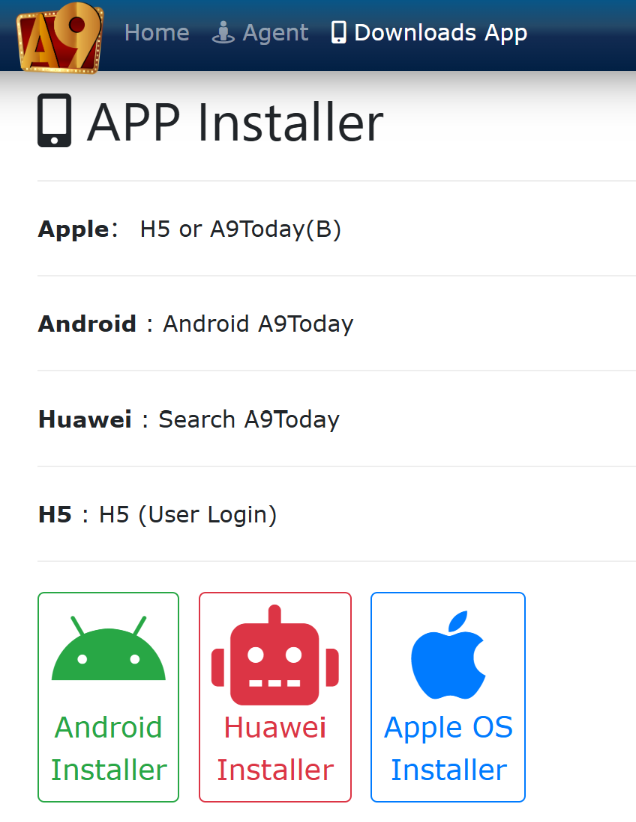A9play download page for login access